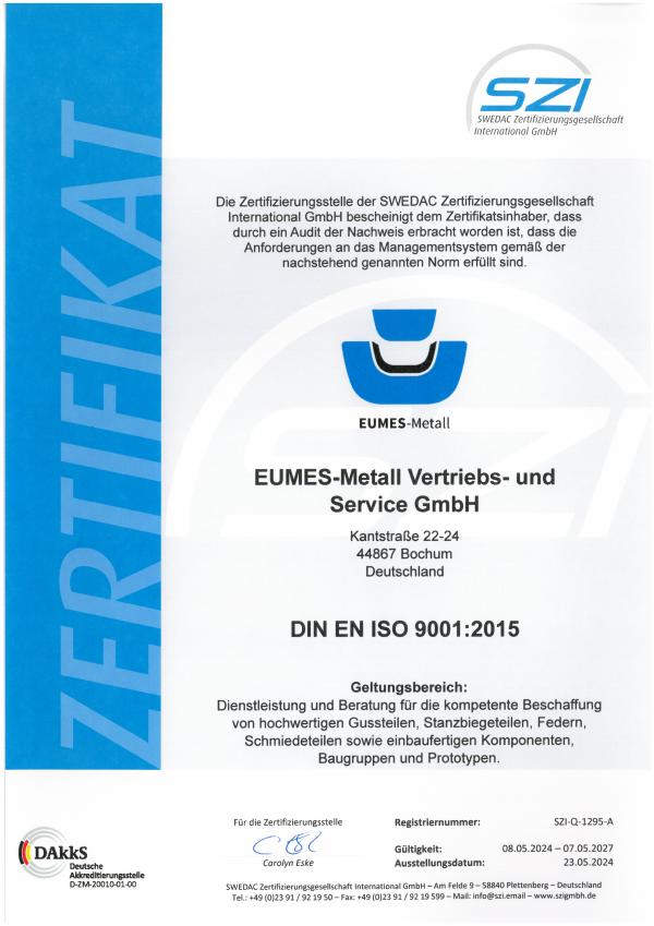 Vorschau des Zertifikats DIN EN ISO 9001