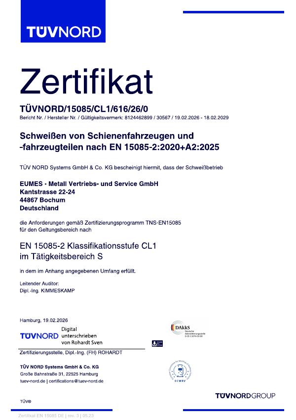 Vorschau des Zertifikats EN 15085